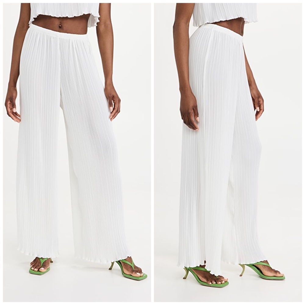 GOOD American New White Plisse Georgette Wide Leg Pleated Pants small / medium